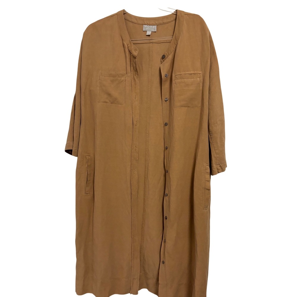 Pure Collection Silk Linen Shirt Dress Duster Tan Brown Size US 8/10 UK‎ 14
